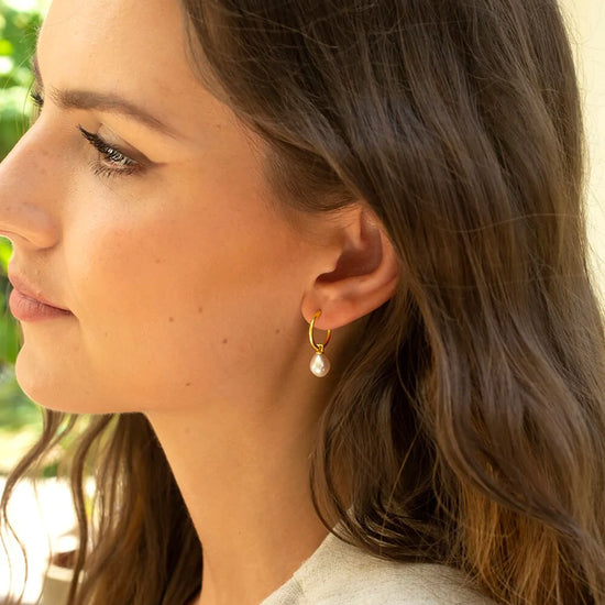 Gold plated sterling silver hoop earrings with removable pearl drop