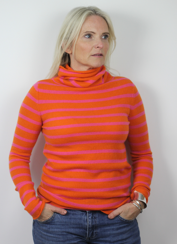 Orange and pink cashmere strip knit 