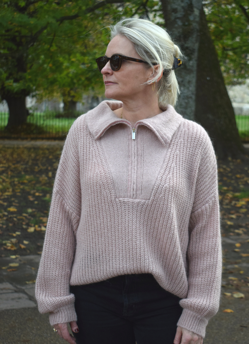 Light pink knit with quater zip 
