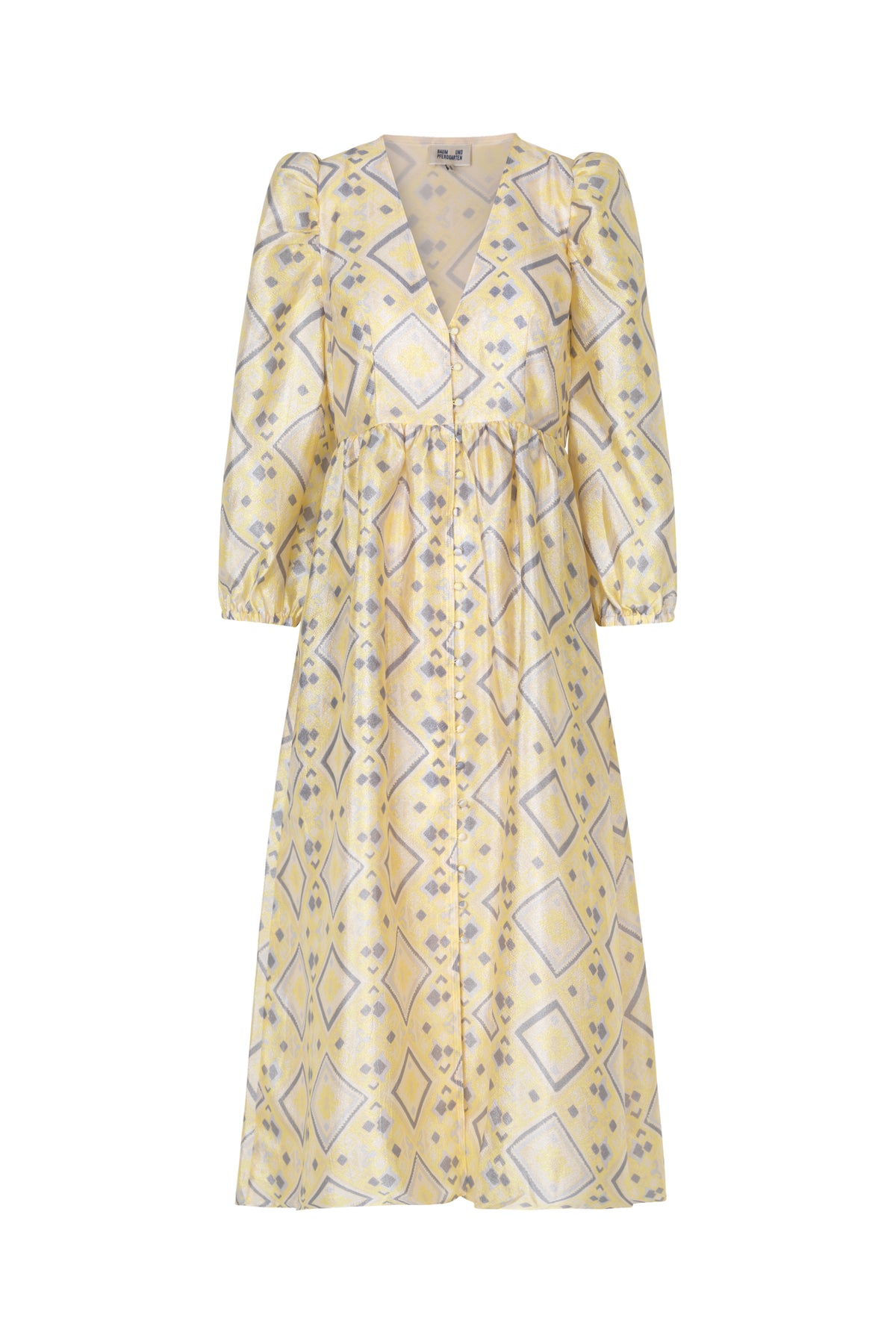 Recycled polyester midi dress in yellow print