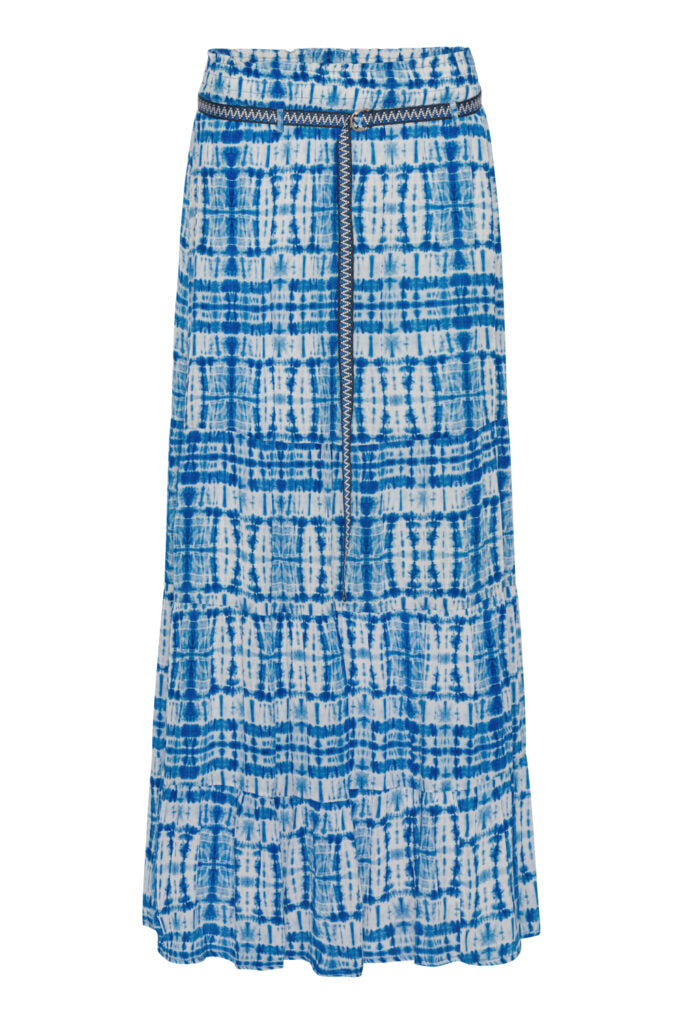 Blue and ecru maxi skirt with detachable fabric belt