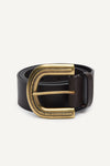 Brown leather belt with brass buckle