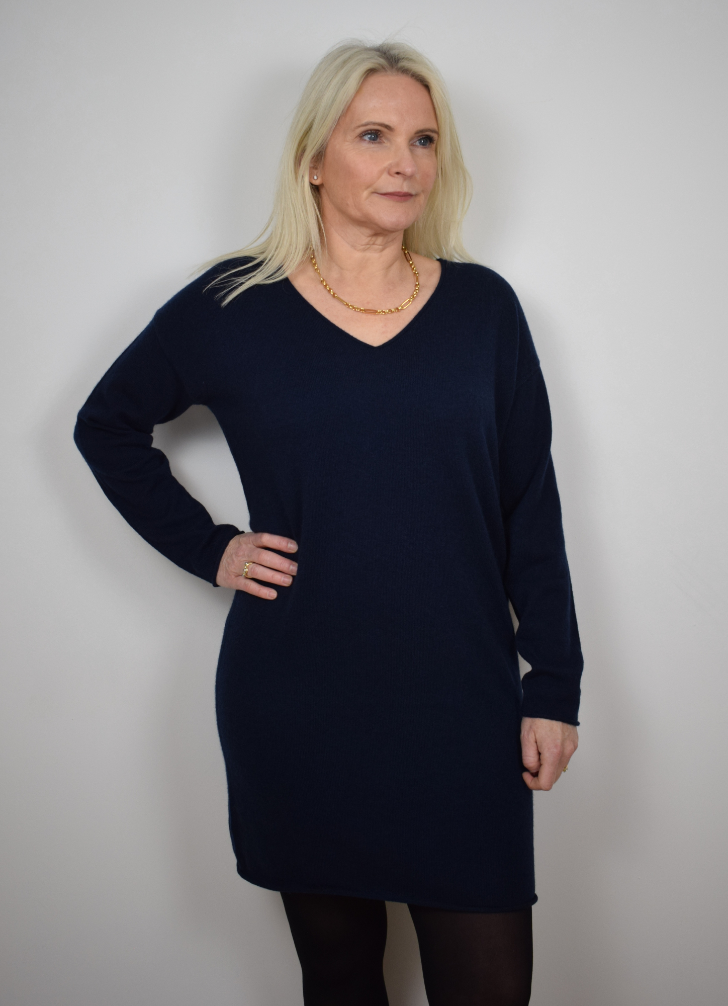 Navy blue cashmere dress