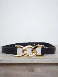 Navy link chain leather belt 