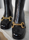 Back Patent Boot with gold buckle 