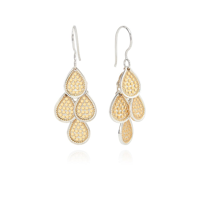 Chandelier silver and gold four teardrop earrings