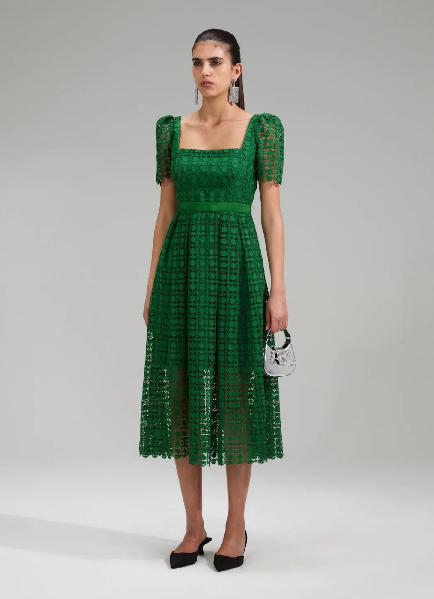 Green Petal Lace Midi Dress