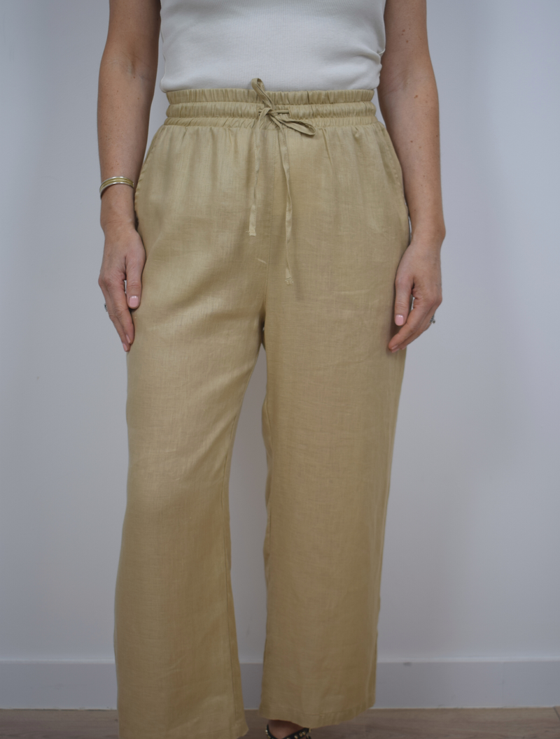 Sand lightweight cropped trouser with drawstring waist 