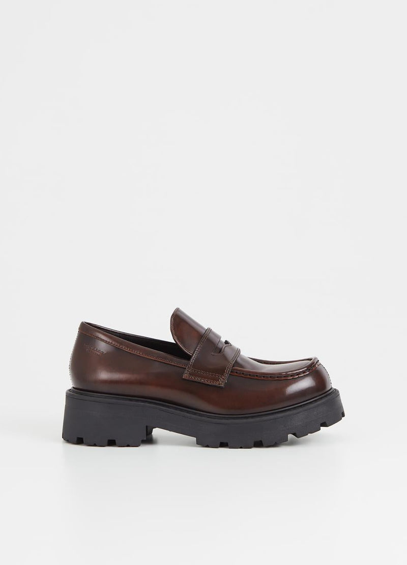 Brown polished chunky penny loafer