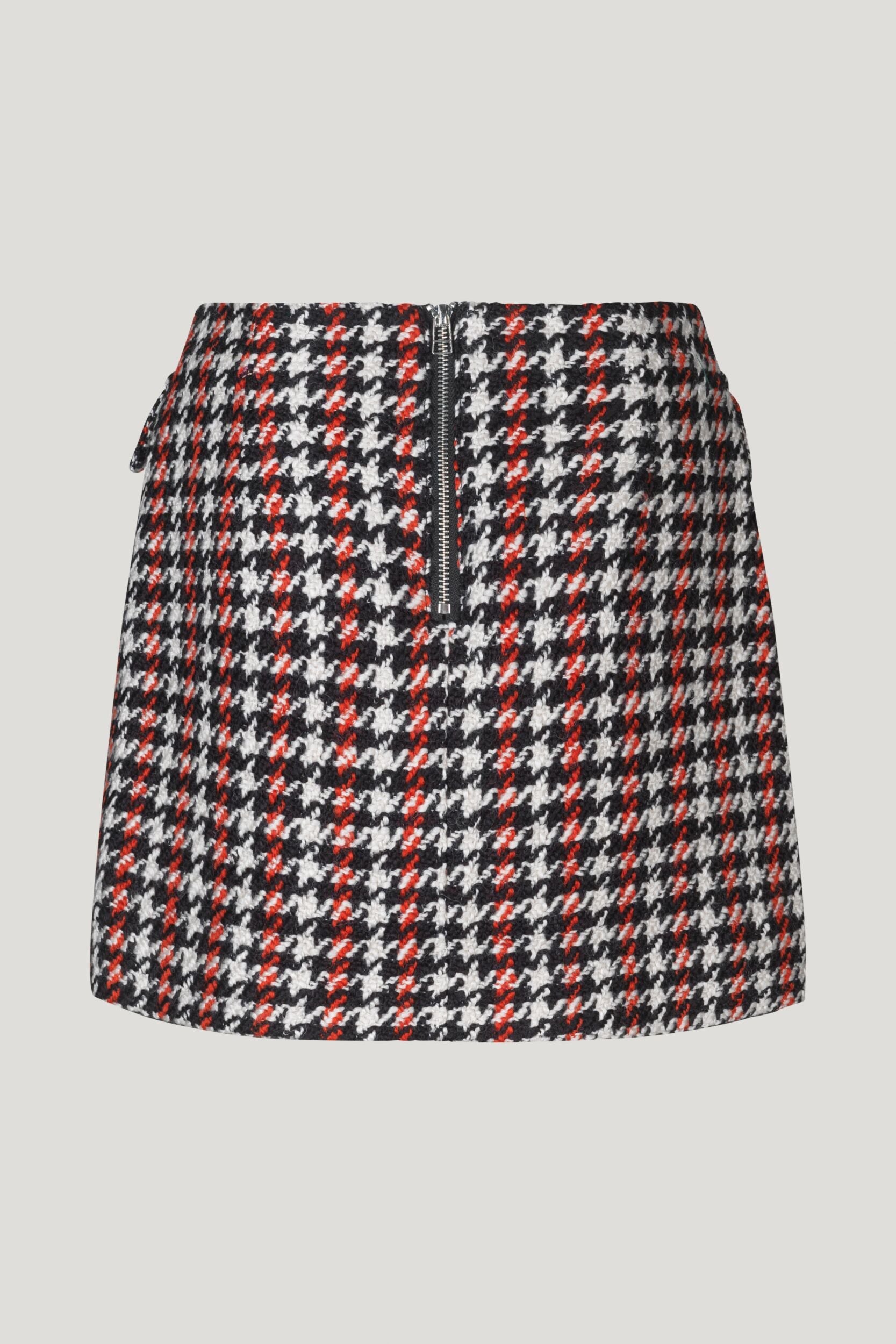 Black white and red check mini skirt