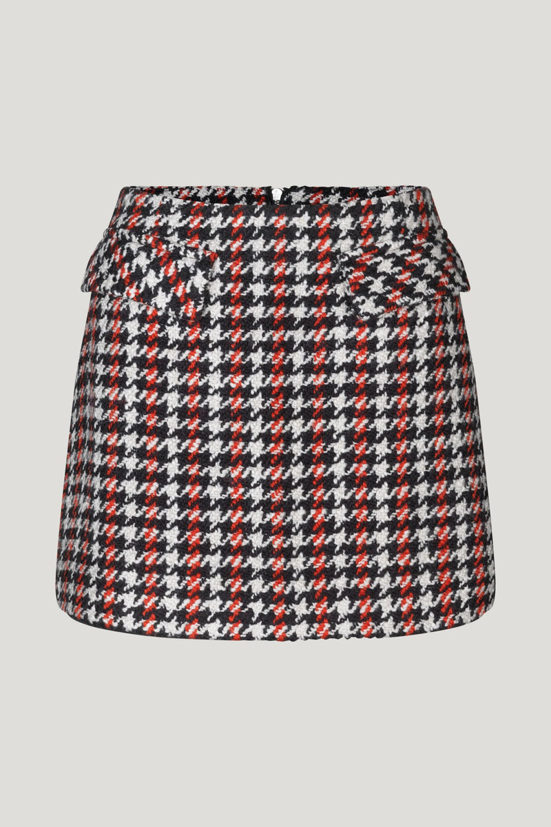 Black white and red check mini skirt