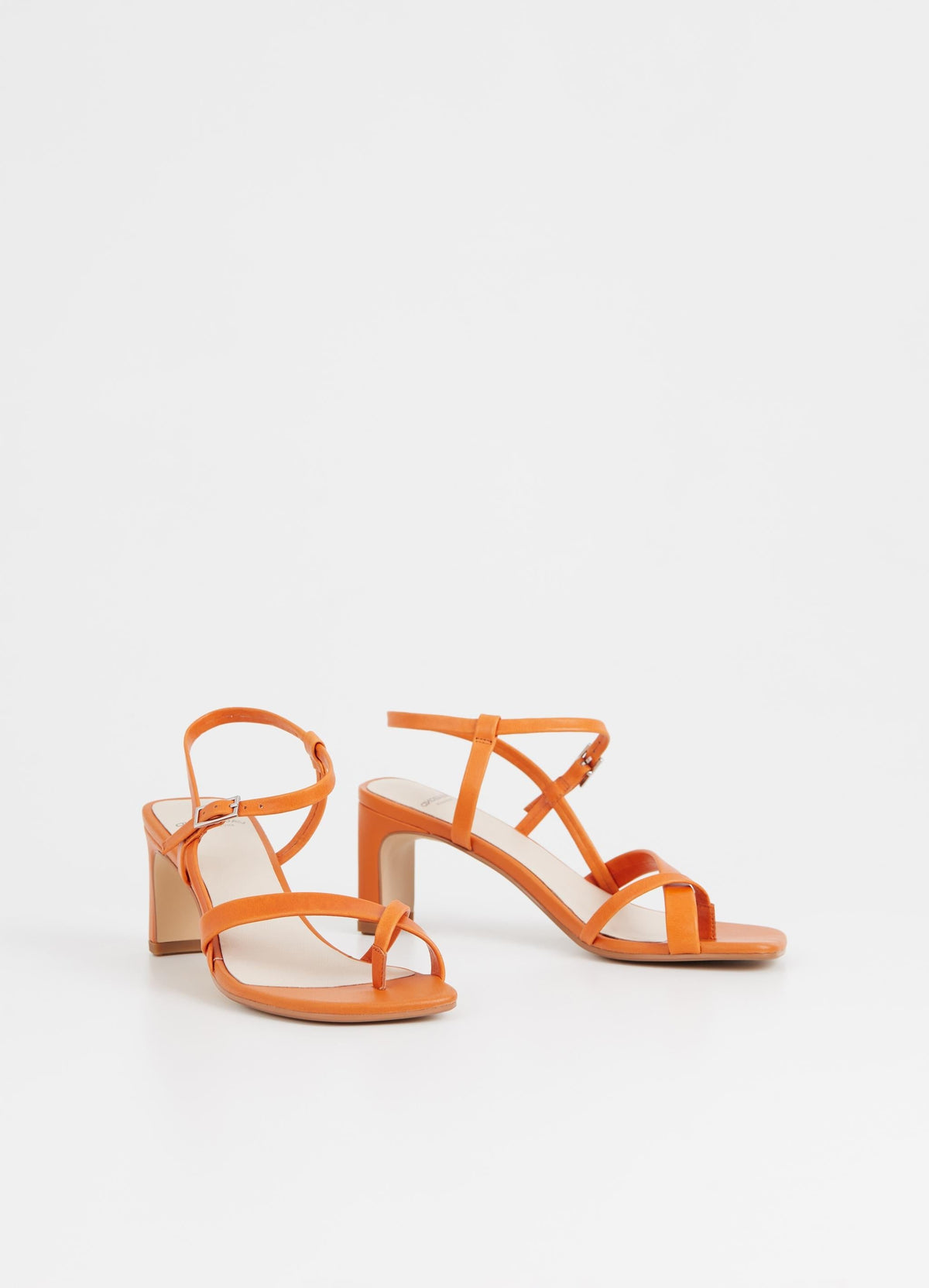 Orange strappy sandals with mid heel