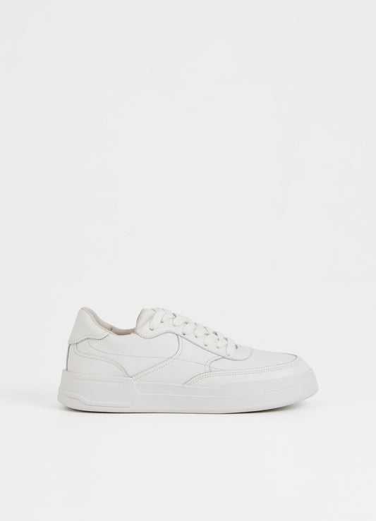 White layered leather trainers with white laces