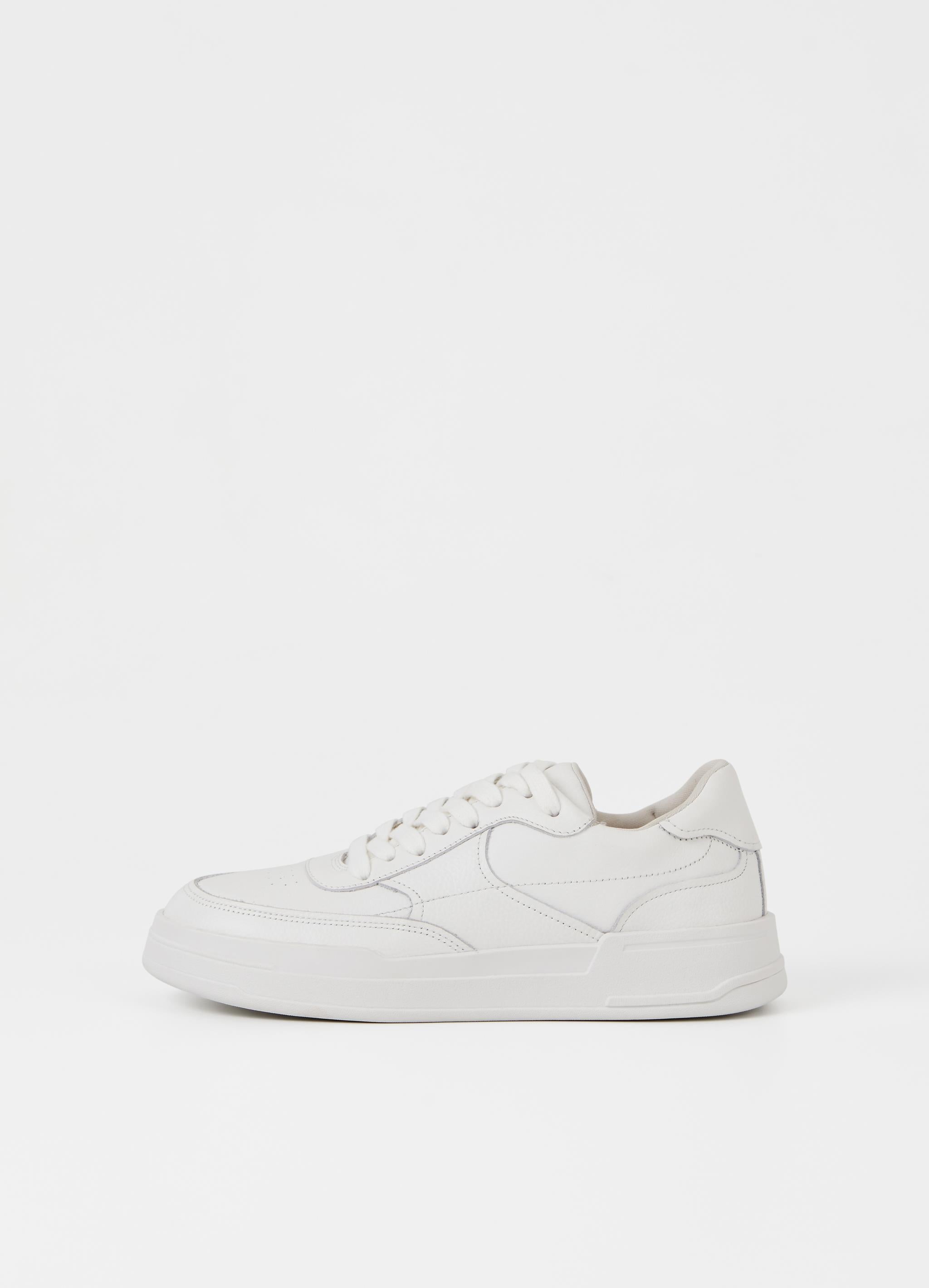 White layered leather trainers with white laces