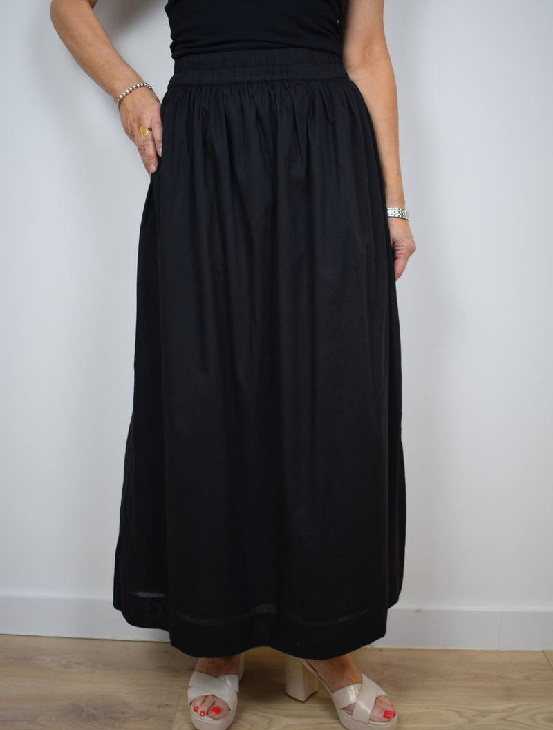 Black maxi gathered skirt with elasticated waistband