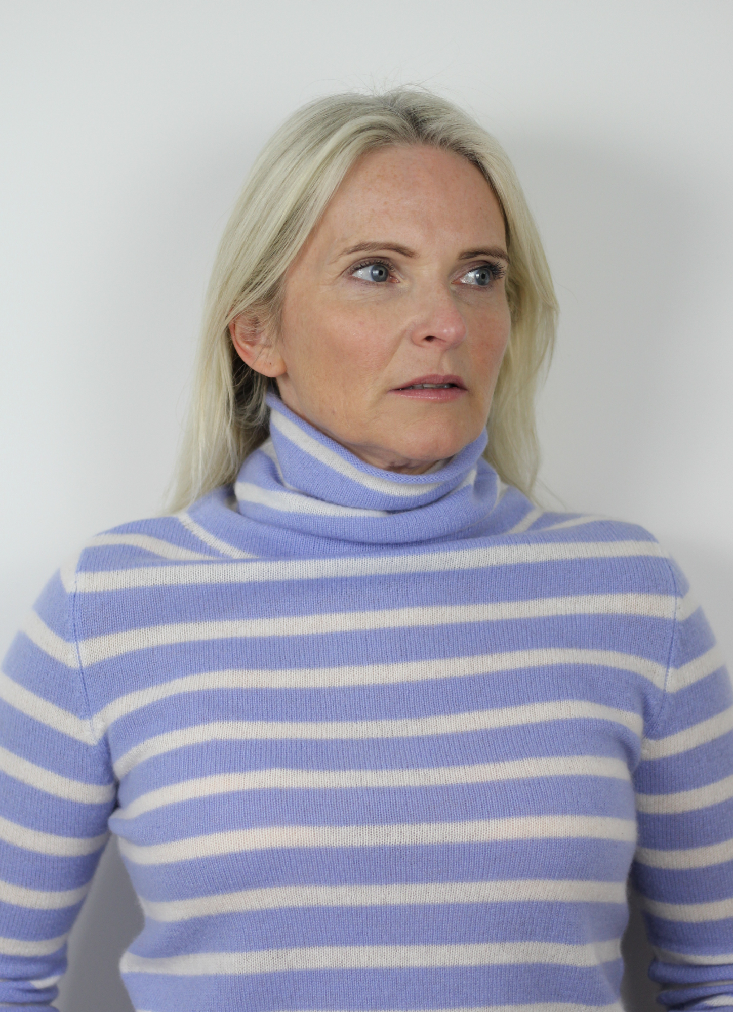 Blue and ecru stripe cashmere knit 