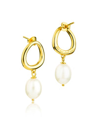 Gold plated Sterling silver hoop earrings with a fresh water pearl drop
