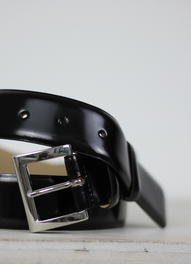 Medium Leather Belt Black/Nickel Patent
