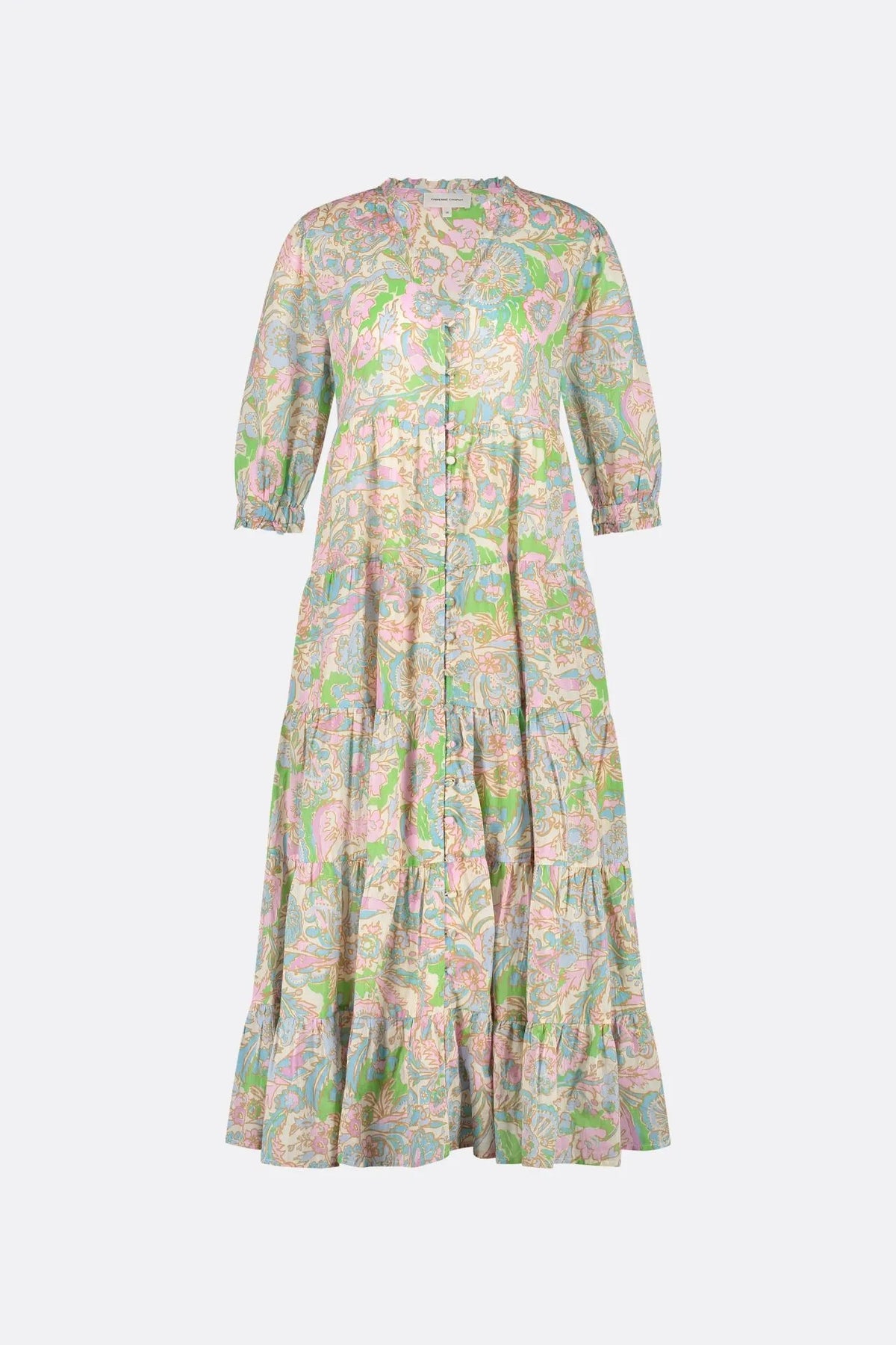 Floral print organic cotton dress with tiered skirt
