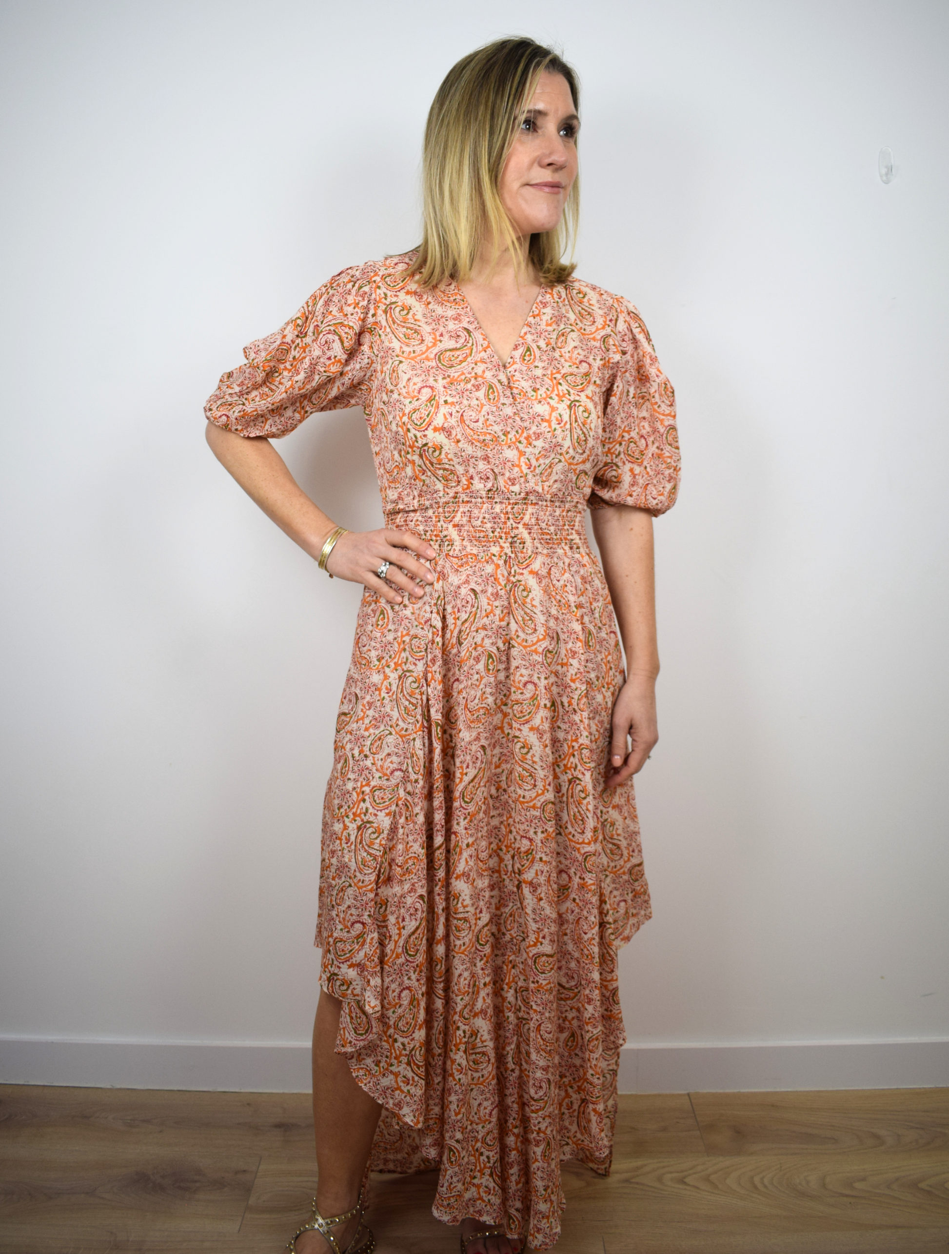 Orange long patterned dress