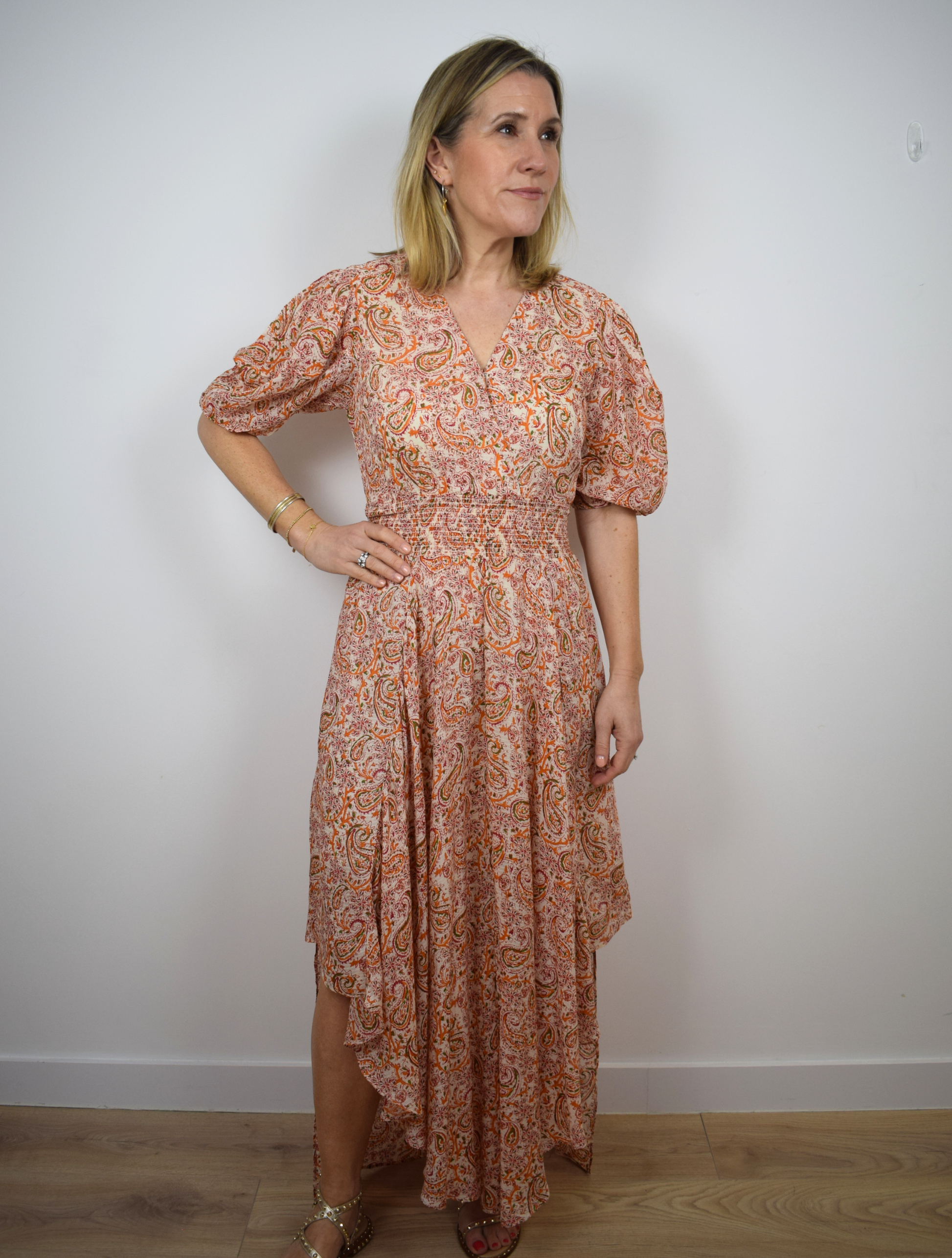 Orange long patterned dress