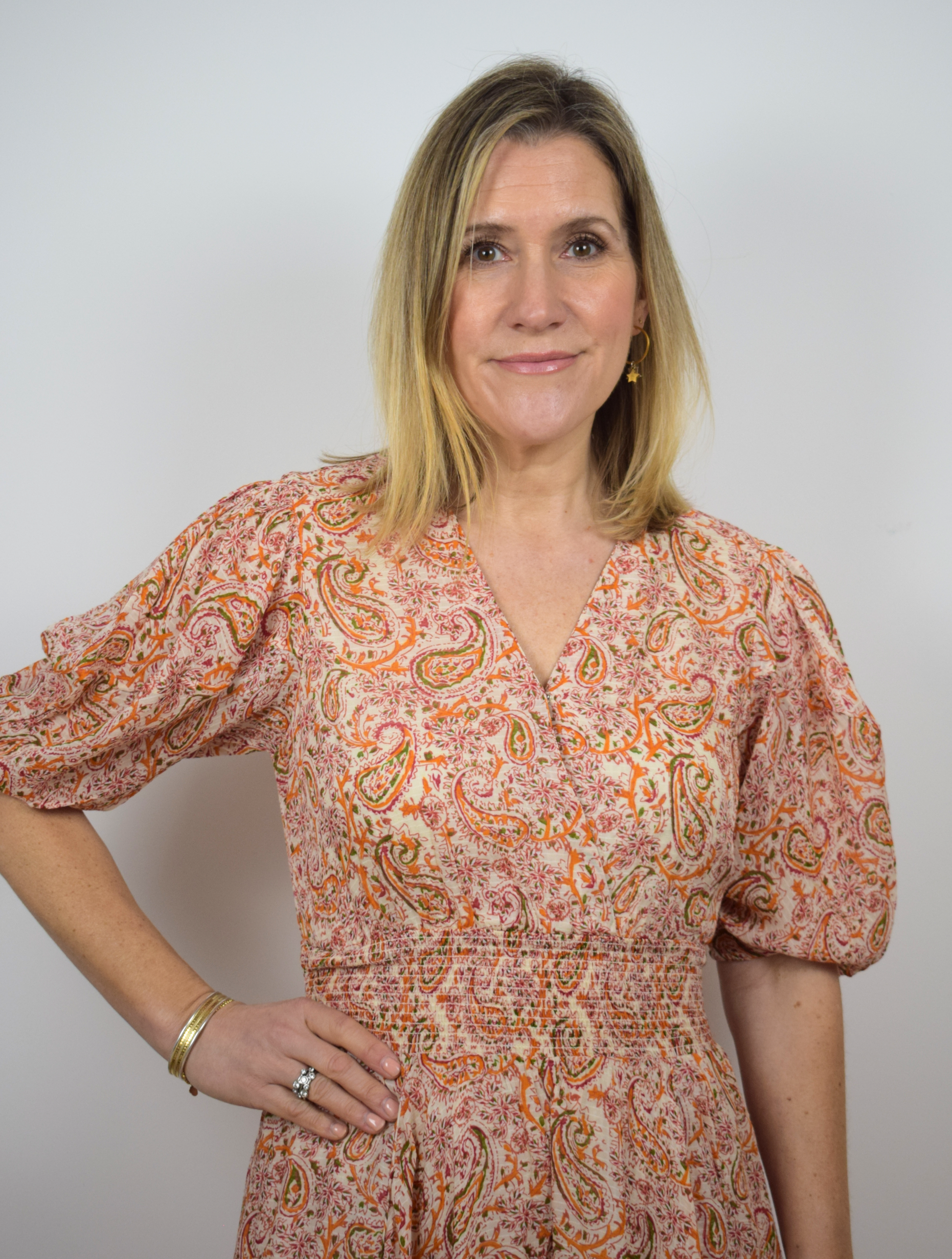 Orange long patterned dress