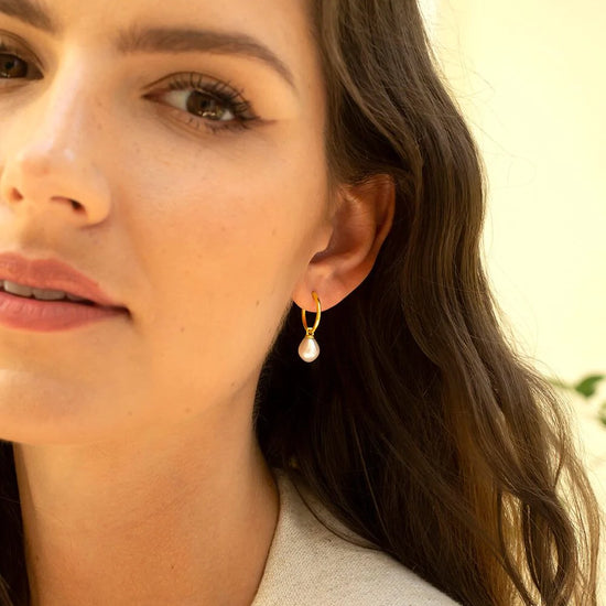 Gold plated sterling silver hoop earrings with removable pearl drop