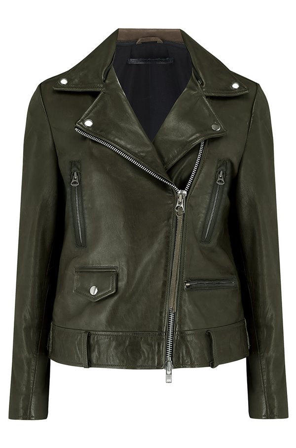 Super soft lightweight leather jacket in a lovely dark green