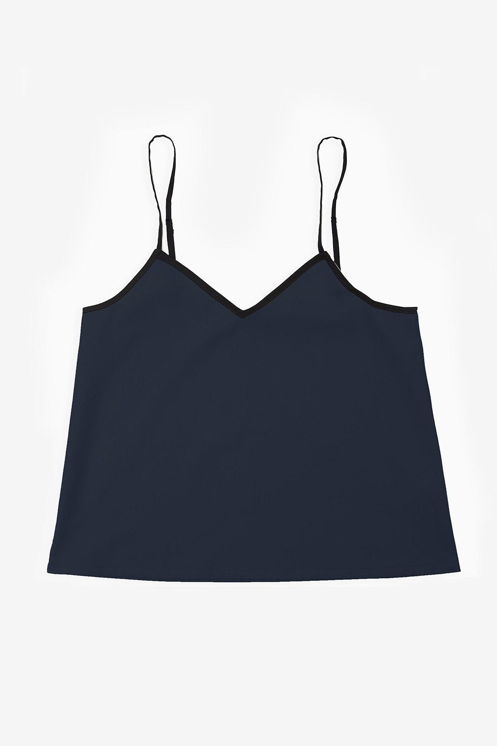 Navy organic cotton and tencel pyjama cami piped in black
