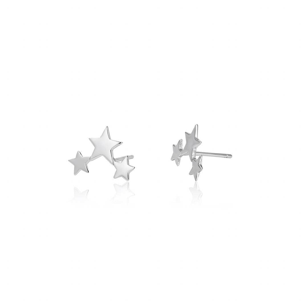 3 silver star stud earrings