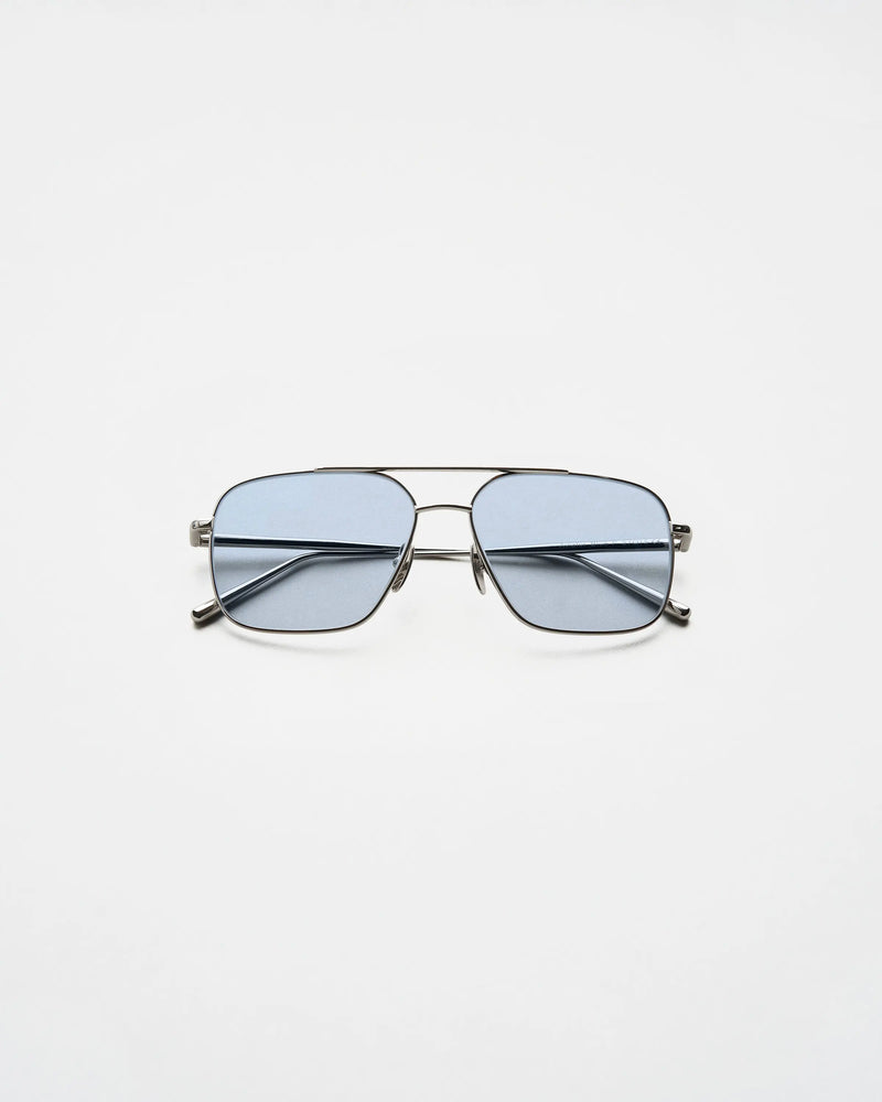 Steel framed sunglasses with blue lense