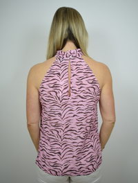 Halter neck pink top with brown pattern 