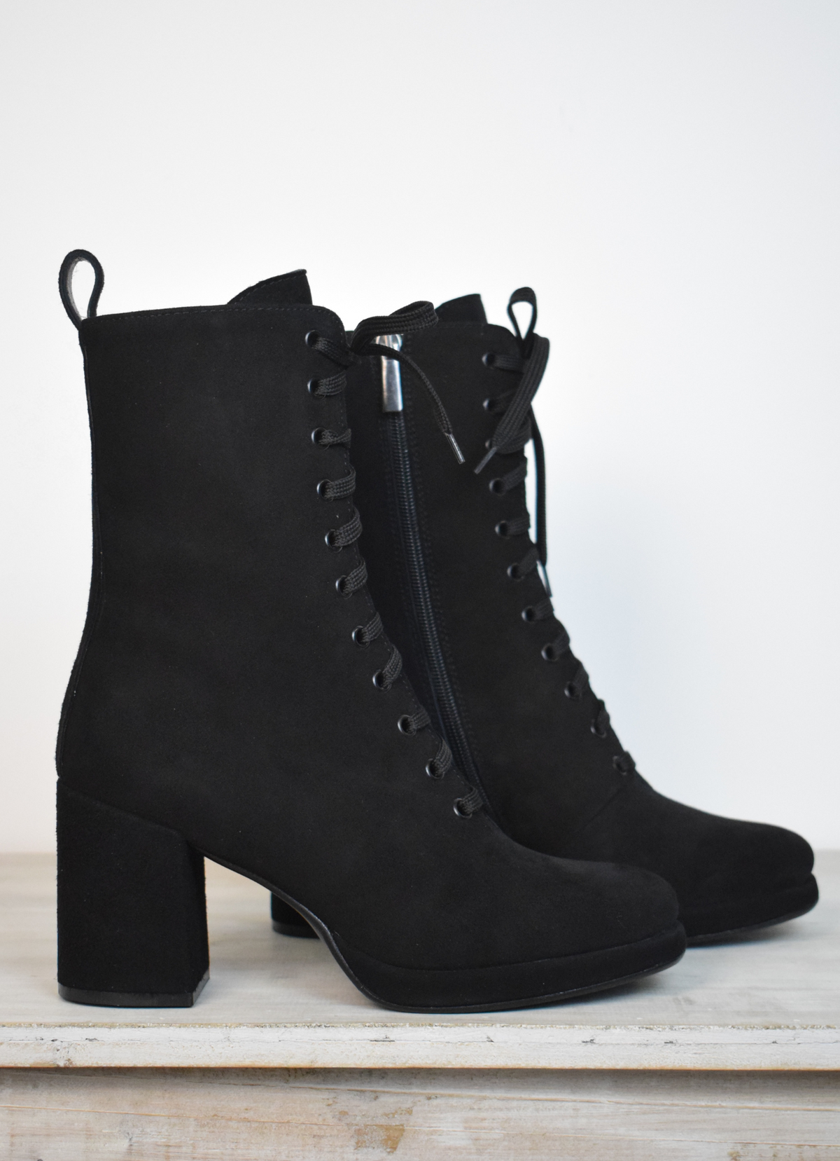 Black lace up heels 