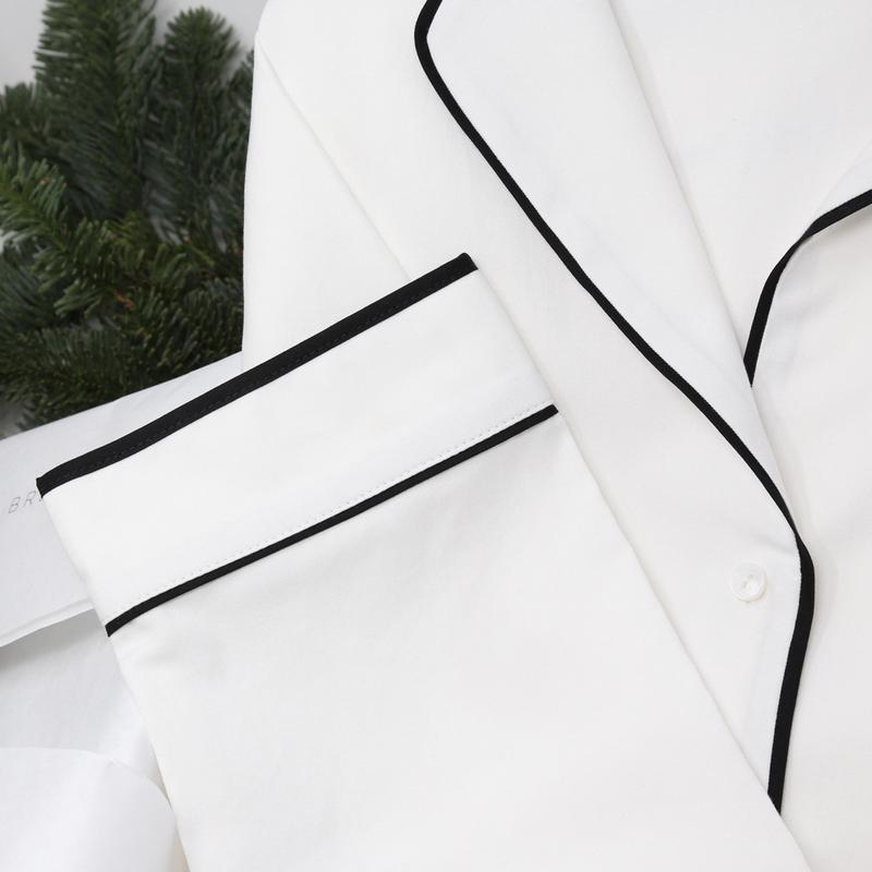 White pajamas with black piping sale