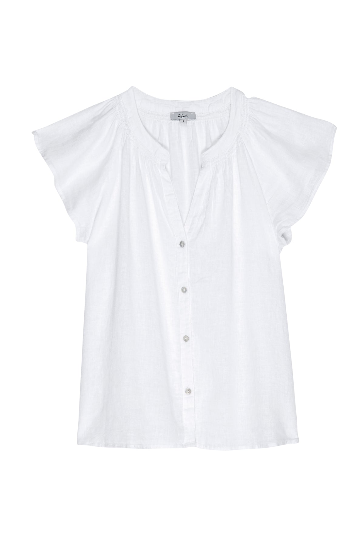 White short sleeve linen button through top