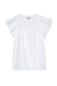 White short sleeve linen button through top