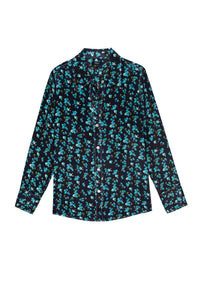 Green floral shirt with black background 