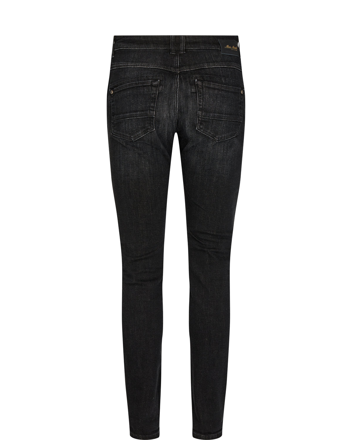 Slightly distressed black skinny jeans with metallic beaded details on pockets