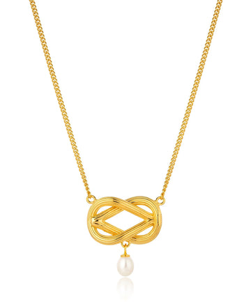 Gold plated twisted knot pendant with single freshwater drop pearl