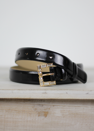 Medium Leather Belt Black Patent Jewelled