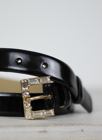 Medium Leather Belt Black Patent Jewelled