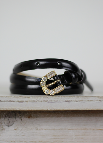 Leather Belt Black Patent Jewelled