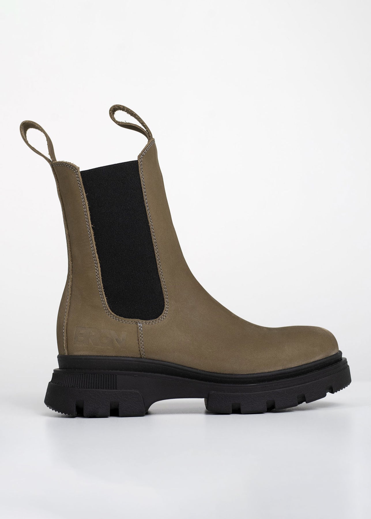 Pull on dark green waterproof boot