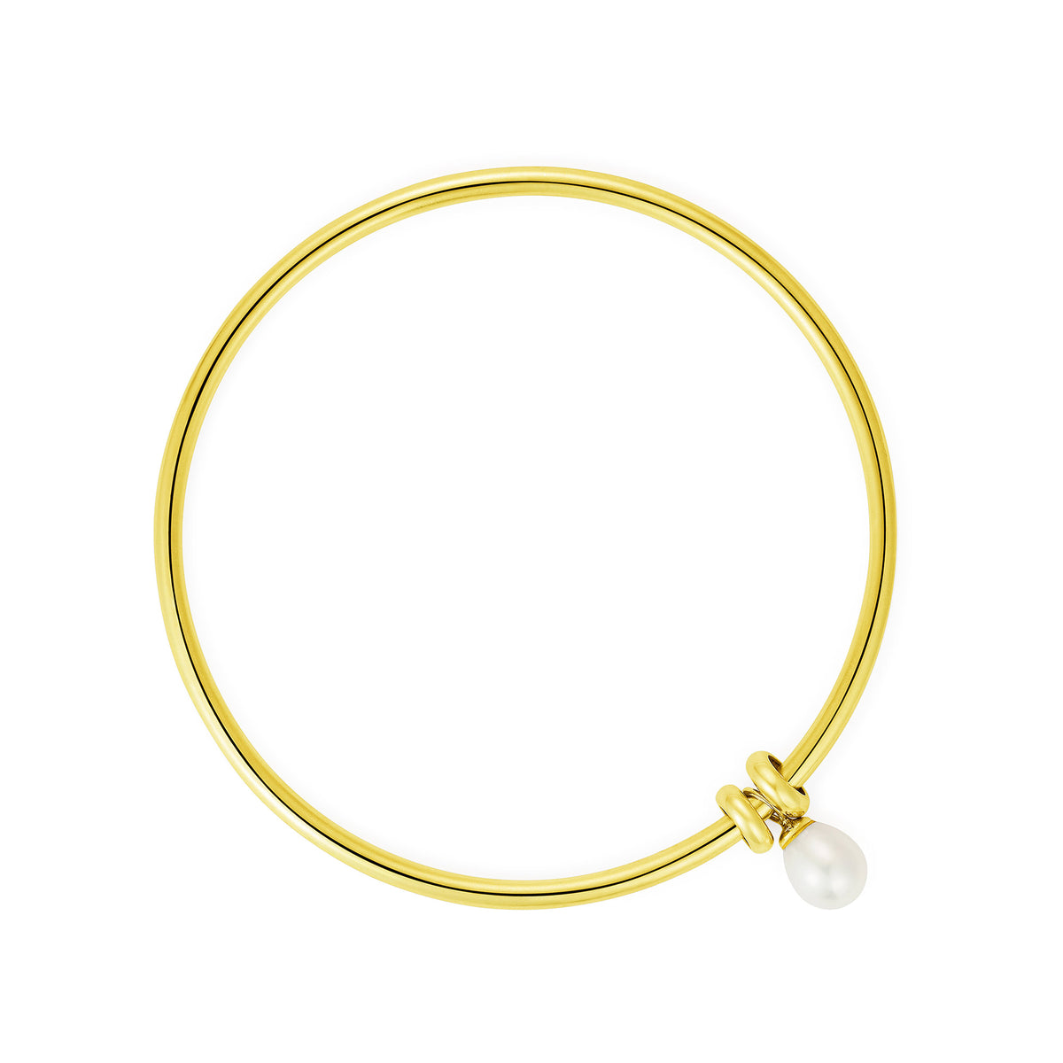 Gold plated sterling silver bangle with a pearl charm