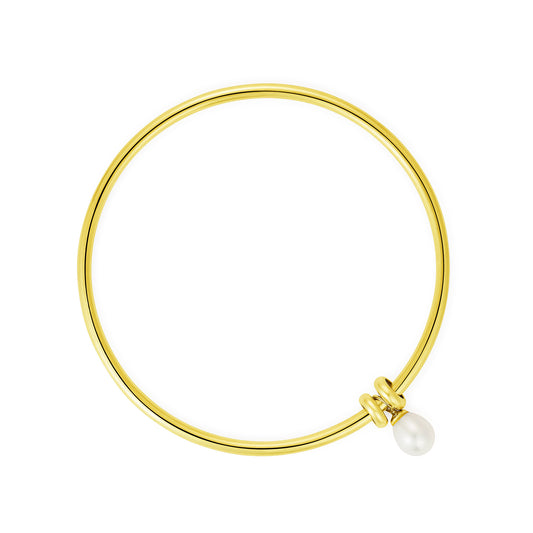 Gold plated sterling silver bangle with a pearl charm