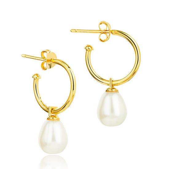 Gold plated sterling silver hoop earrings with removable pearl drop