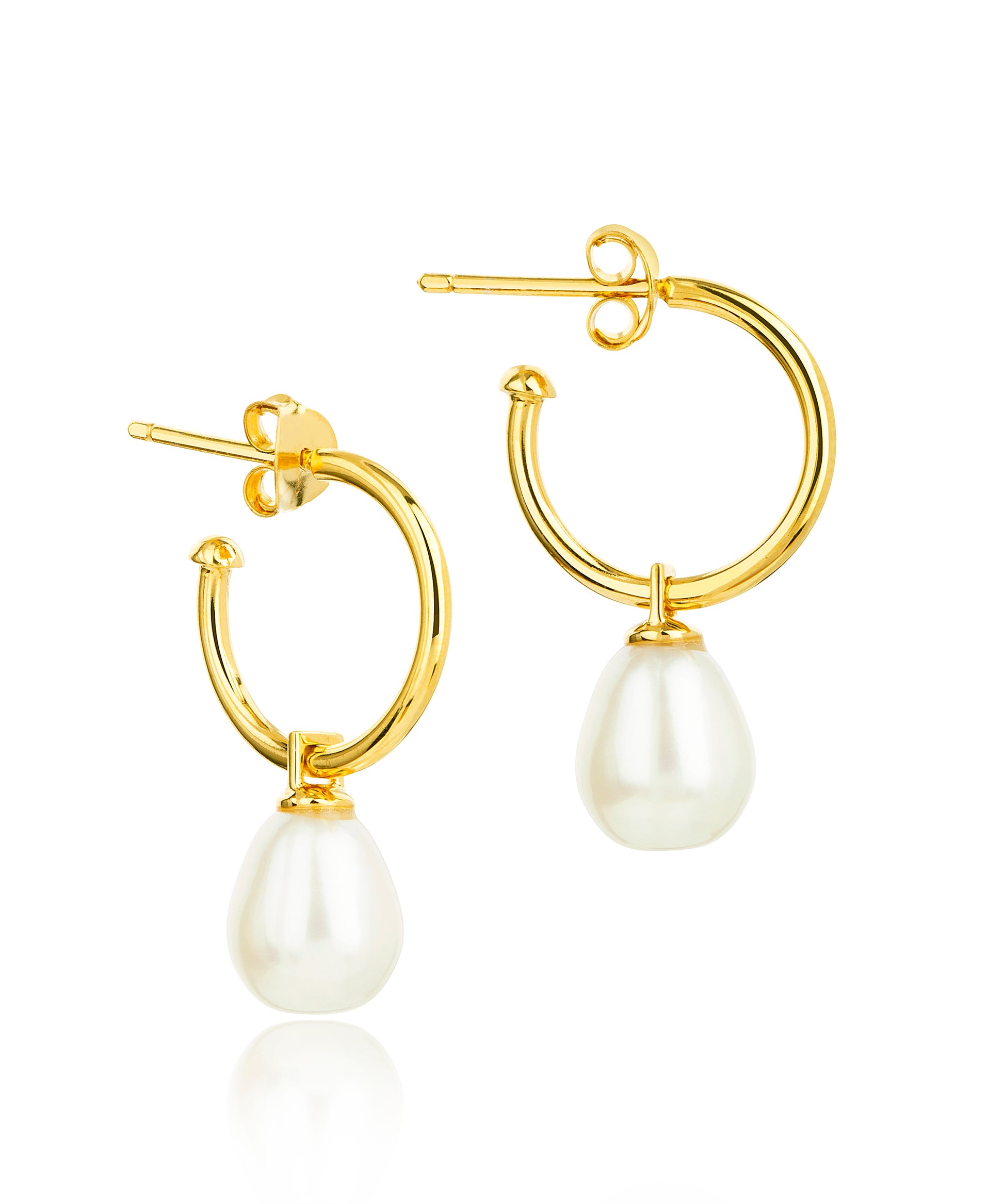 Gold plated sterling silver hoop earrings with removable pearl drop