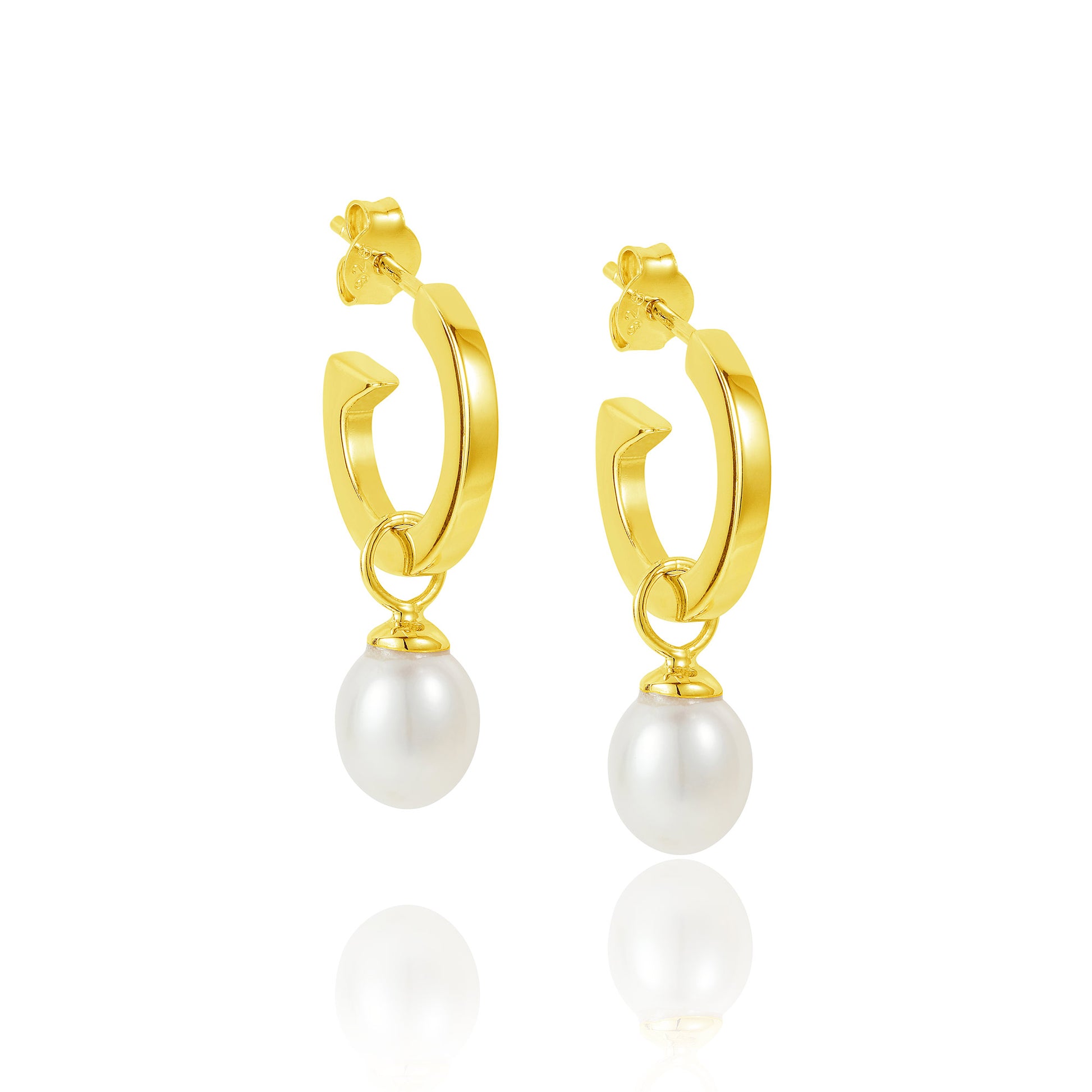 Chunky gold hoop earrings with pearl drop