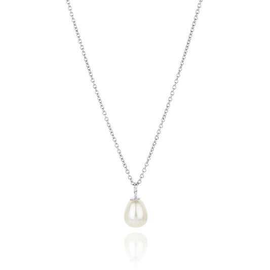 Simple silver chain with single fresh water pearl drop