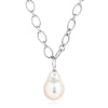 Chunky chain sterling silver necklace with pearl drop charm